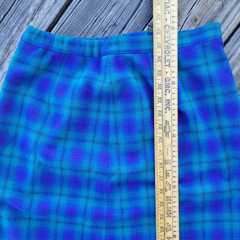 Vintage Pendleton Wool Skirt Womens 14 Long Purple Bluish Green Plaid  Preppy - Picture 8 of 14
